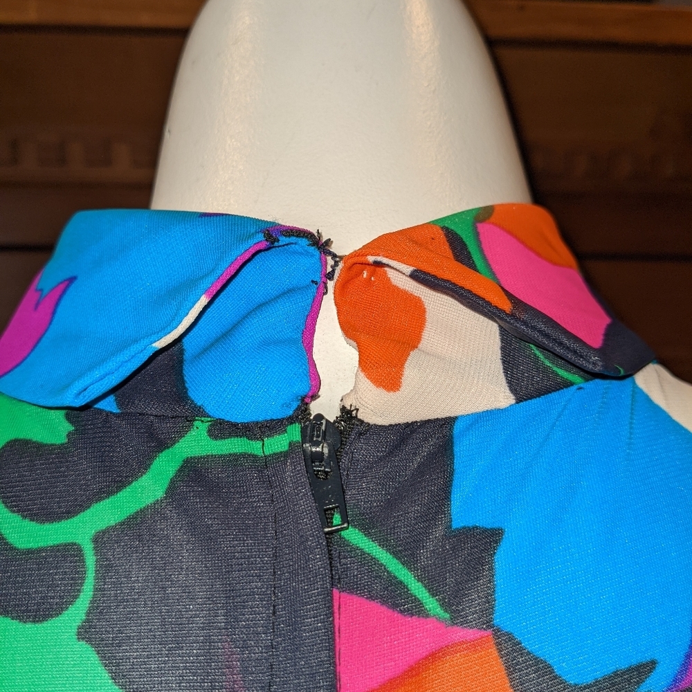 VTG 70's Psychedelic Dress Floor-length Long Sleeved Bright Florals Pucci Style - Picture 8 of 16